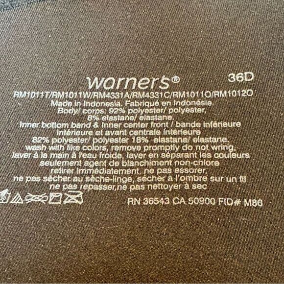 Warners Black Women's Intimate Bra Wireless Padded Size 36D - Picture 3 of 6